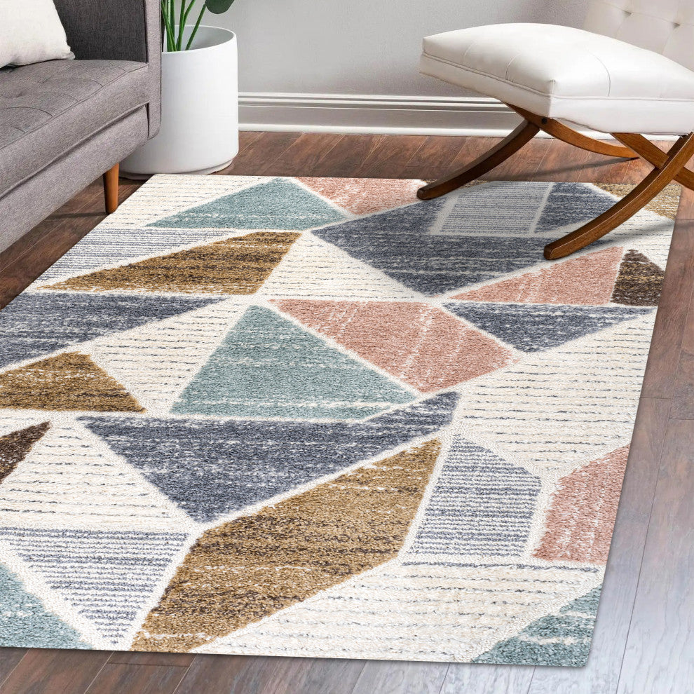 Aileen Geometric Scandi Colorblock Carved Multi 3'x5' Area Rug