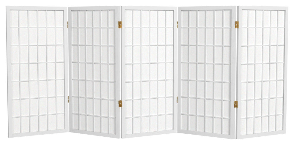 3' Tall Window Pane Shoji Screen, White, 5 Panels
