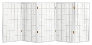 3' Tall Window Pane Shoji Screen, White, 5 Panels