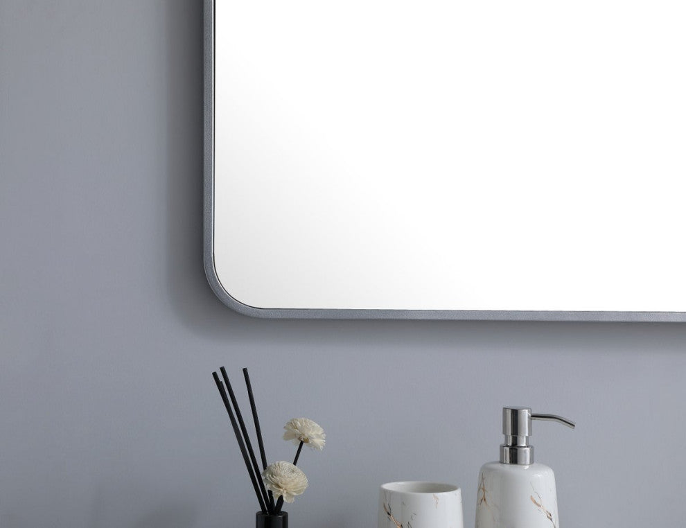 Ellis Soft Corner Metal Rectangular Mirror, Silver, 30"x60"
