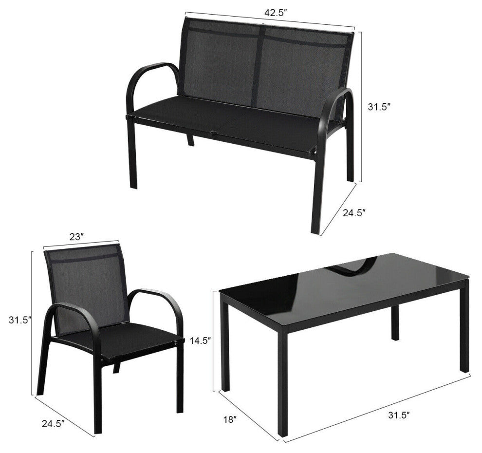 Costway 4 PCS Patio Furniture Set Sofa Coffee Table Steel Frame Garden Black