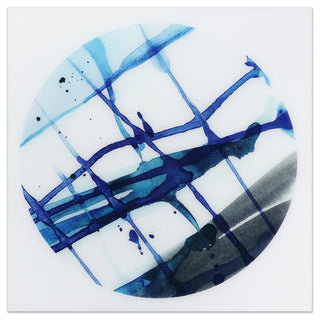 "Blue Stripes" Abstract Wall Art Frameless Free Floating Tempered Glass Panel