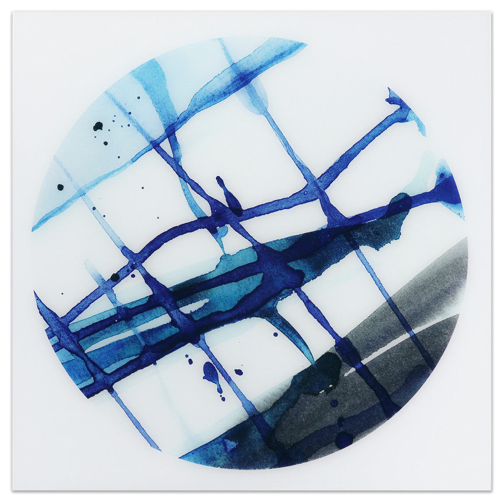 "Blue Stripes" Abstract Wall Art Frameless Free Floating Tempered Glass Panel