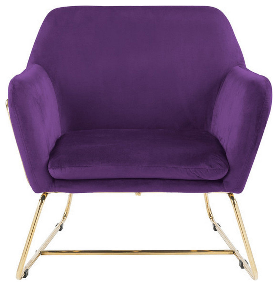 Benzara BM293184 Modern Accent Chair With Gold Metal Frame and Purple Velvet