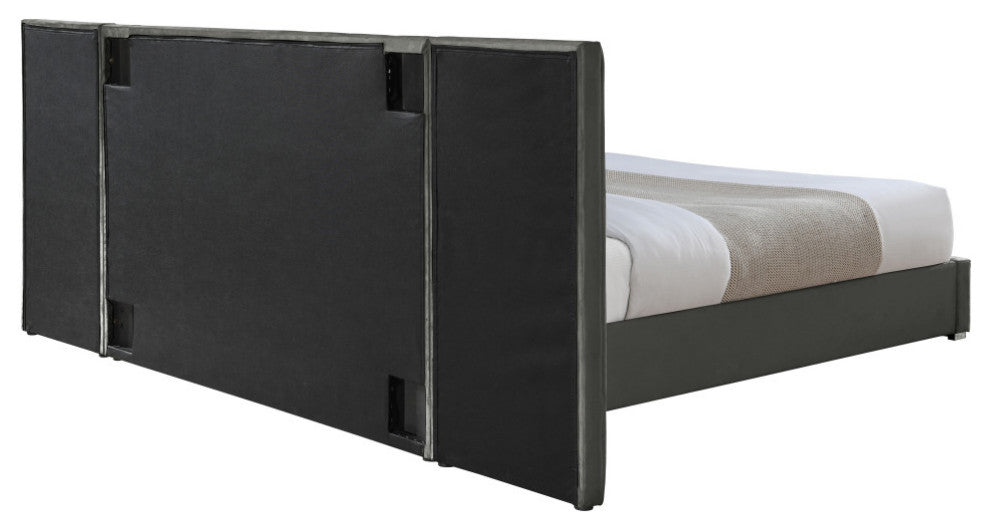 Pablo Velvet Upholstered Bed, Gray, Queen