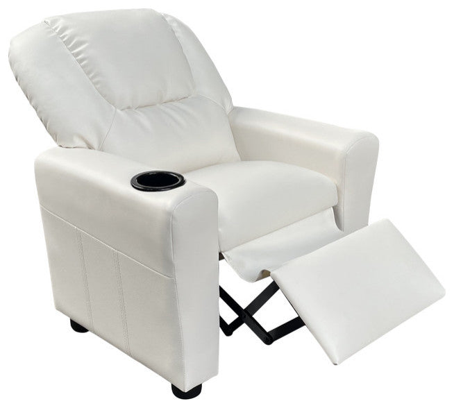 Marisa 23"W PU Leather Kids Recliner Chair with Cupholder, White