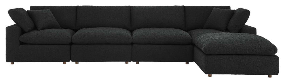 Commix Down Filled Overstuffed Boucle Fabric 5-Piece Sectional Sofa, Black