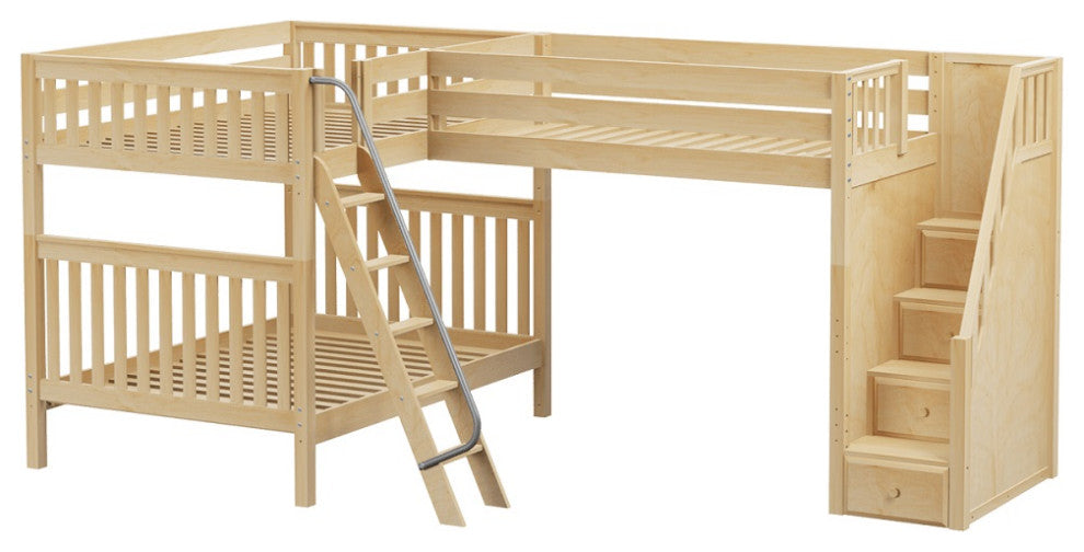 Elkhart Full Size Sleeps 4 or More Bunk Beds with Stairs, Natural