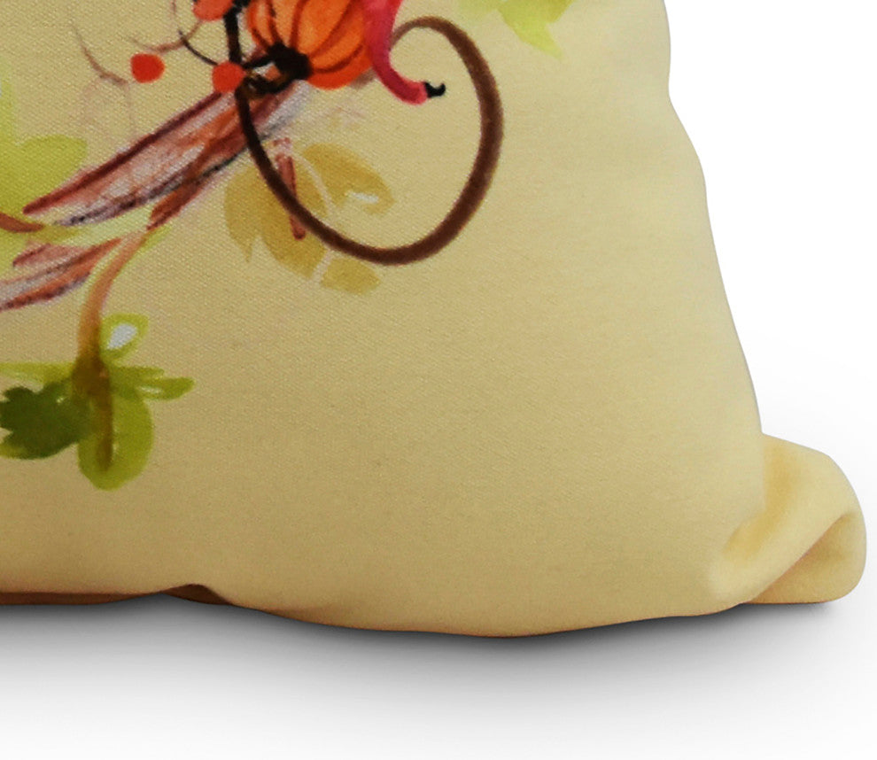 Cornicopia Wreath Fall Print Outdoor Decorative Throw Pillow, Light Yellow, 16"
