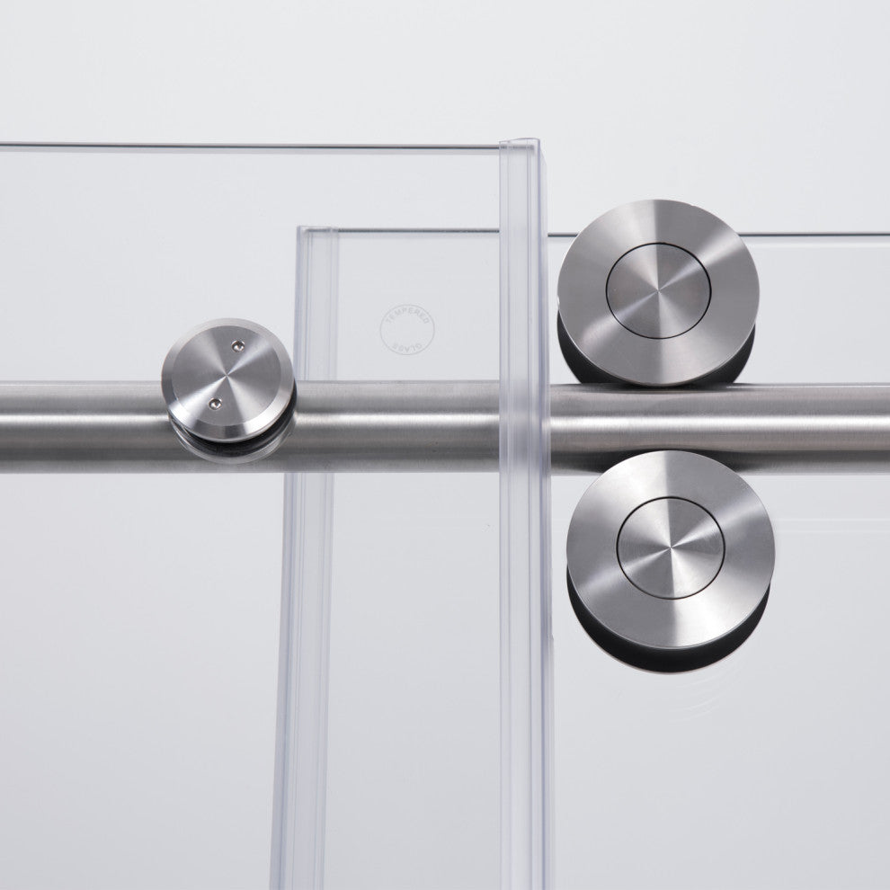 Massa Single Sliding Frameless Shower Door, Brushed Nickel, 48"x76"