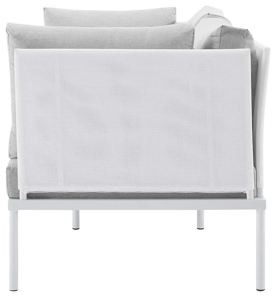 Sectional Sofa Chair Table Set, Sunbrella, Aluminum, White Gray, Outdoor