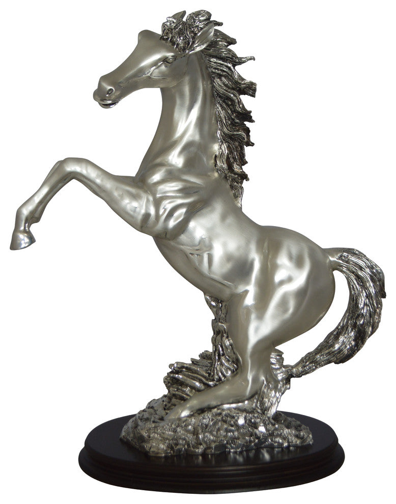 Rearing Horse  Silver Finished Statue -  Size: 18"L x 10"W x 22"H.