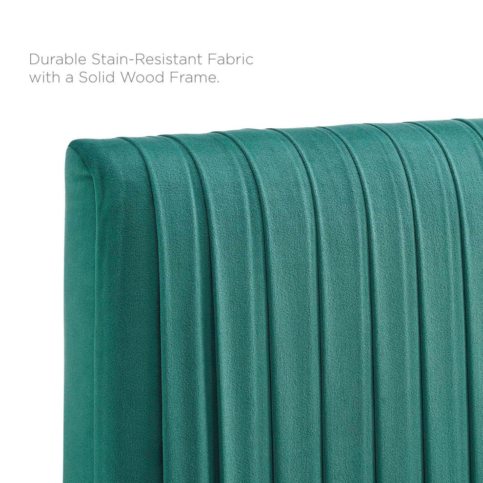 Platform Bed Frame, King Size, Velvet, Teal Blue, Modern Contemporary, Bedroom