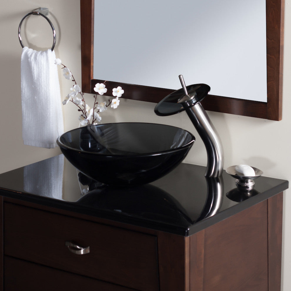 Nera Glass Vessel Sink and Drain, Brushed Nickel