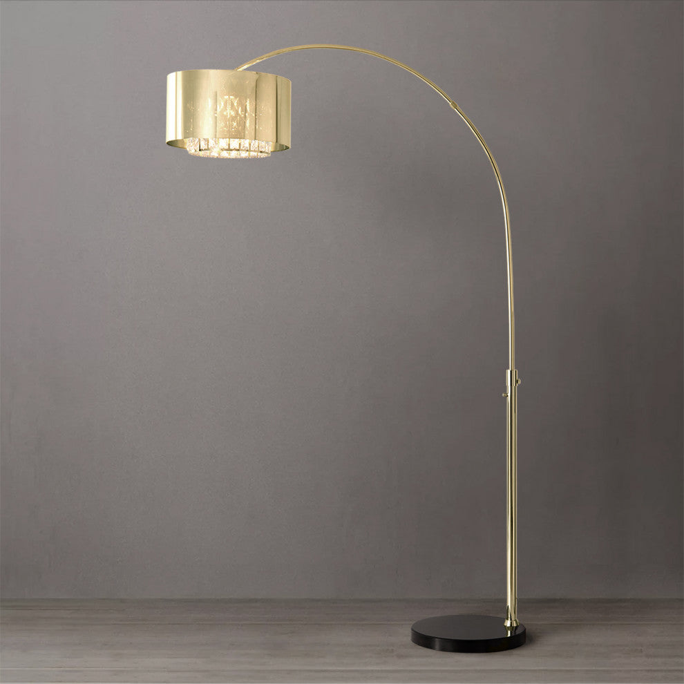 Marilyn 1 Light Arc Floor Lamp - Weathered Brass, Rotary Switch, Marble Base