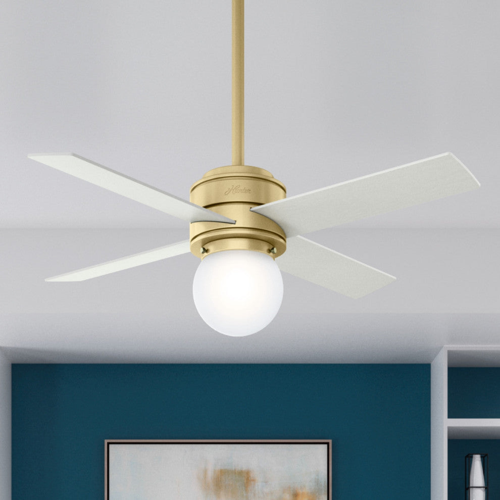 Hunter 44" Hepburn Modern Brass Ceiling Fan With Light Kit and Wall Control