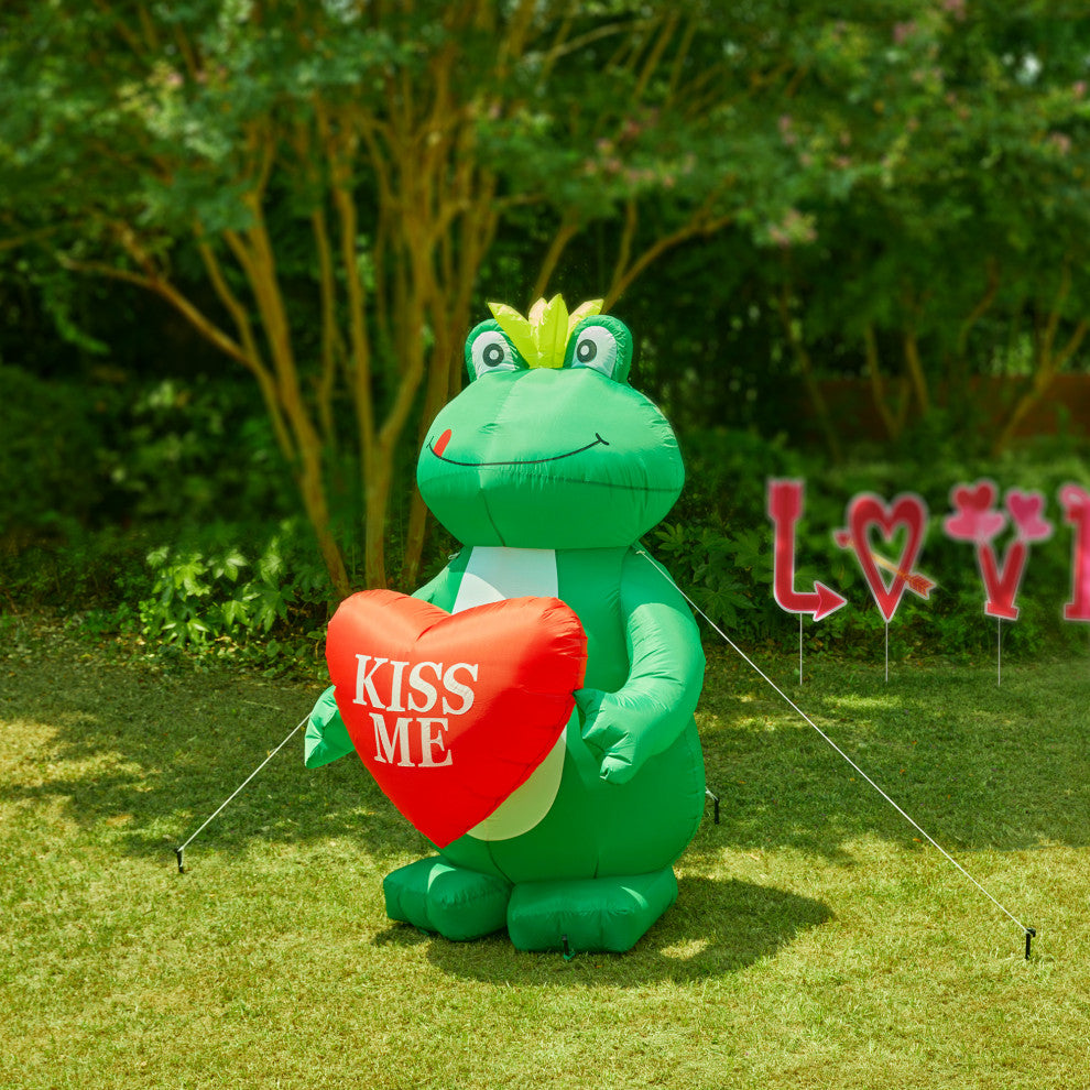 6'H Lighted Valentine's Inflatable Frog With Heart Decor