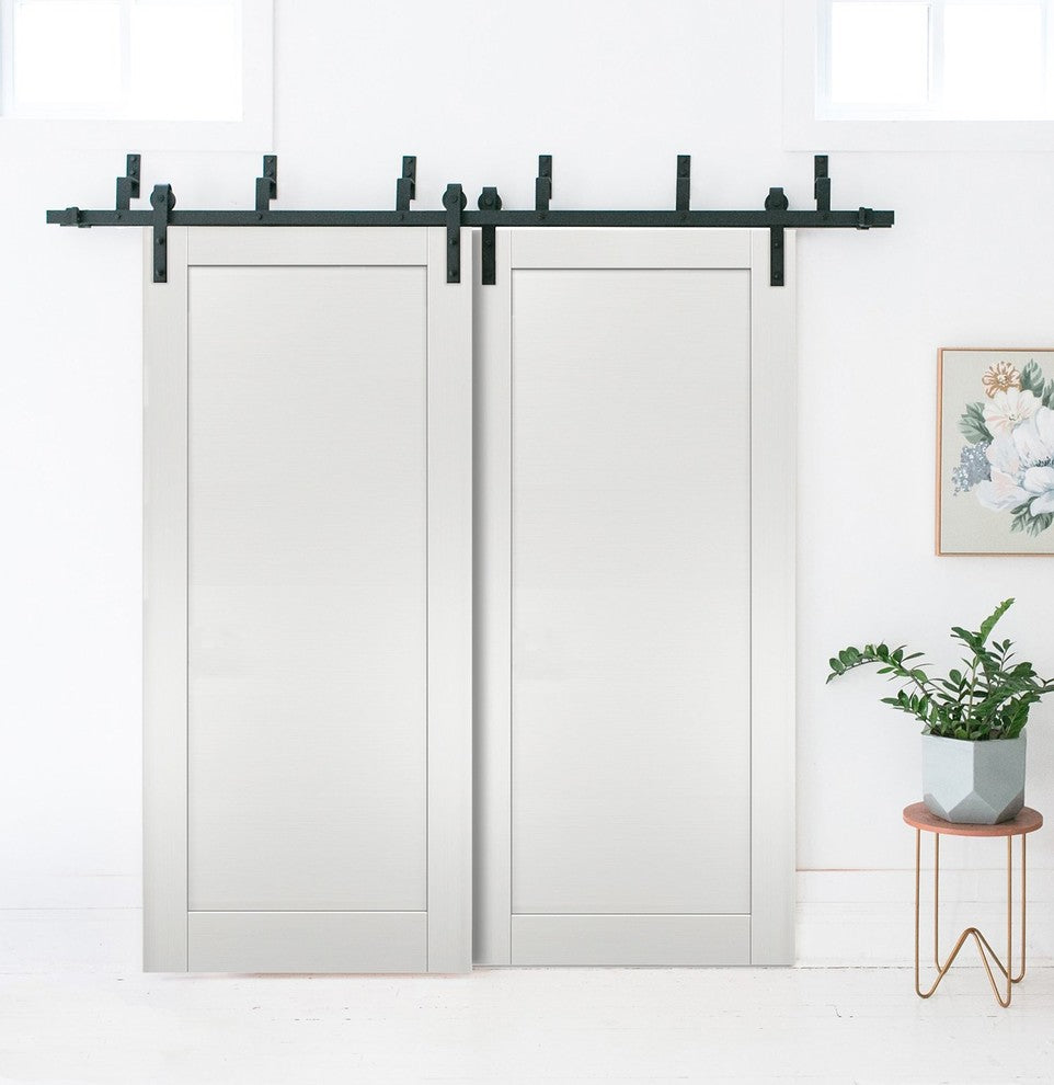 Barn Bypass Doors & 6.6ft Hardware | Quadro 4111 White Ash | Rails Set, 60" X 84