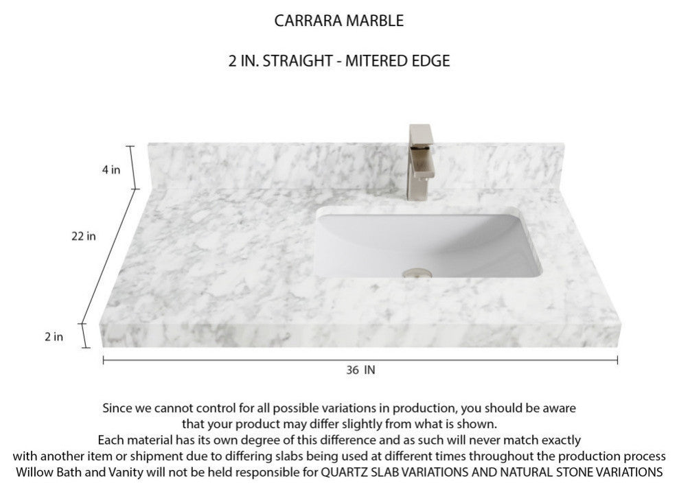 Elizabeth 36 Right Offset Bath Vanity in Light Natural Teak 2" Carrara Marble