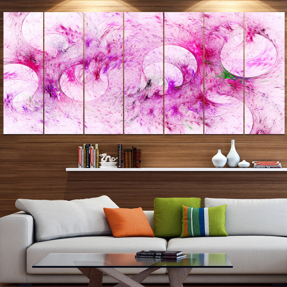 Pink White Fractal Glass Texture, Abstract Canvas Art Print, 83"x32", 7 Panels