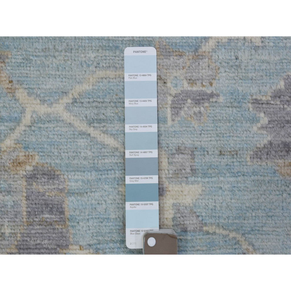 Light Blue Soft Wool Hand Knotted Afghan Angora Oushak Oriental Rug, 8'0"x9'8"