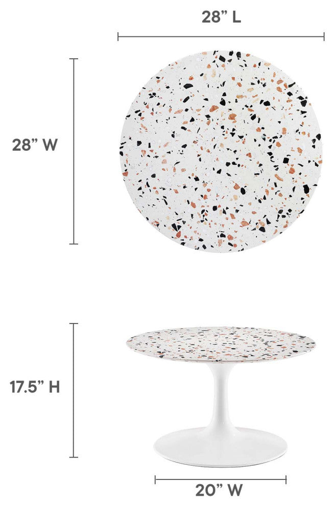 Lippa 28" Round Terrazzo Coffee Table, White White