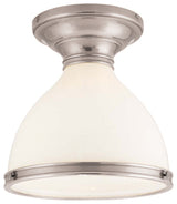Randolph, One Light Semi Flush, Satin Nickel Finish, Opal Glossy Glass Shade