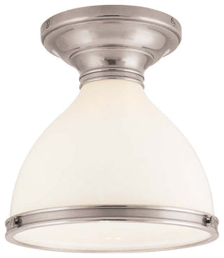 Randolph, One Light Semi Flush, Satin Nickel Finish, Opal Glossy Glass Shade
