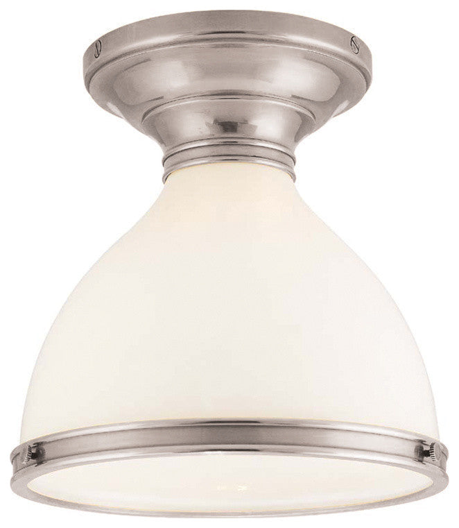 Randolph, One Light Semi Flush, Satin Nickel Finish, Opal Glossy Glass Shade
