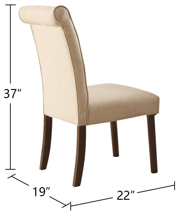 Set of 2 Beige Linen Upholstered Side Chair, Walnut Finish