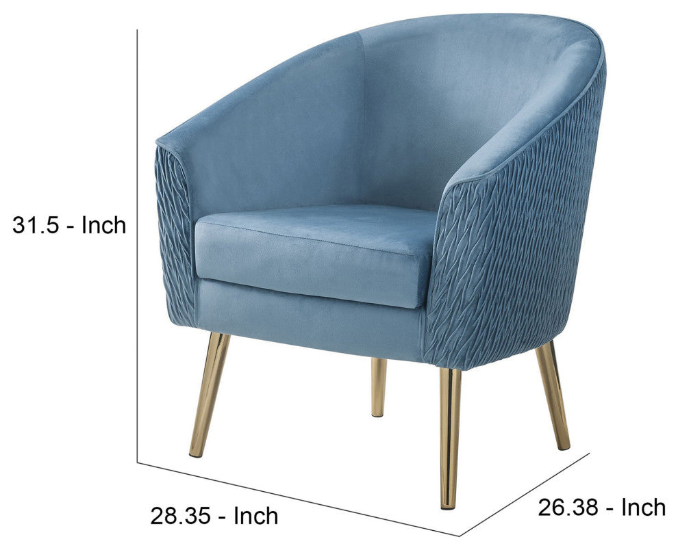 Benzara BM251110 Accent Chair With Velvet Upholstery and Metal Legs, Blue