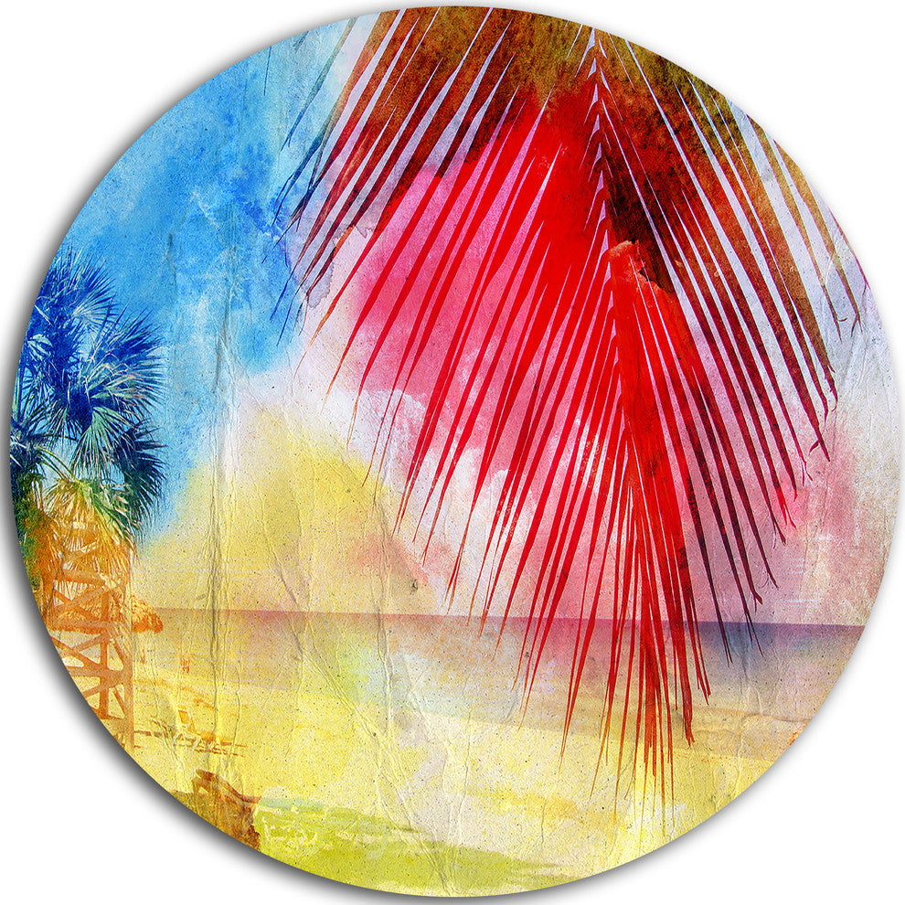 Retro Palm Leaf Watercolor, Trees Painting Round Wall Art, 11"