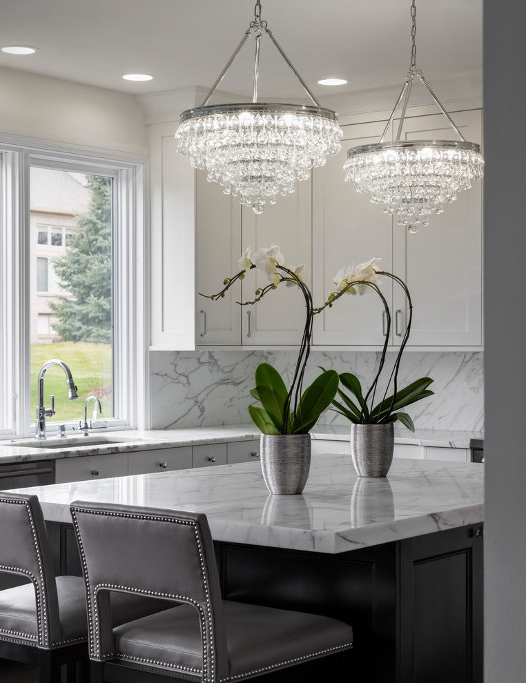 Calypso 6-Light Chandelier, Polished Chrome With Clear Glass Drops Crystal