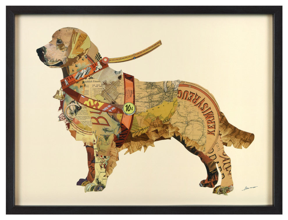 Golden Retriever Hand-made dimensional Collage, Shadow Box Frame