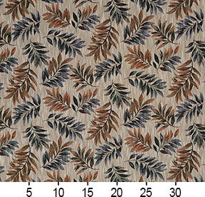 Green, Red And Brown, Floral Leaves Tapestry Upholstery Fabric By The Yard