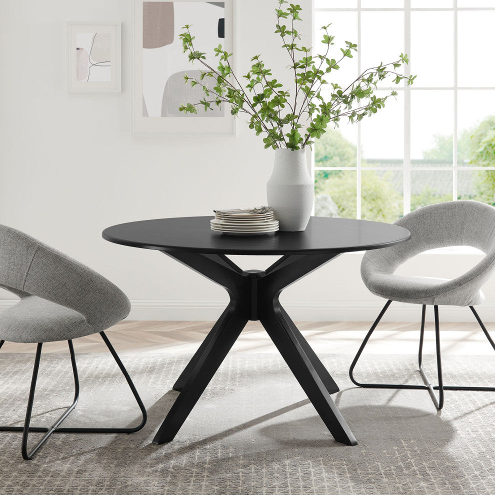 47" Dining Table, Round, Black, Wood, Modern, Cafe Bistro Hospitality