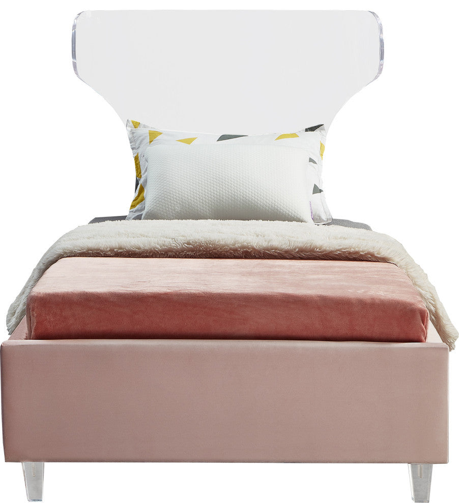 Ghost Velvet Upholstered Bed, Pink, Twin