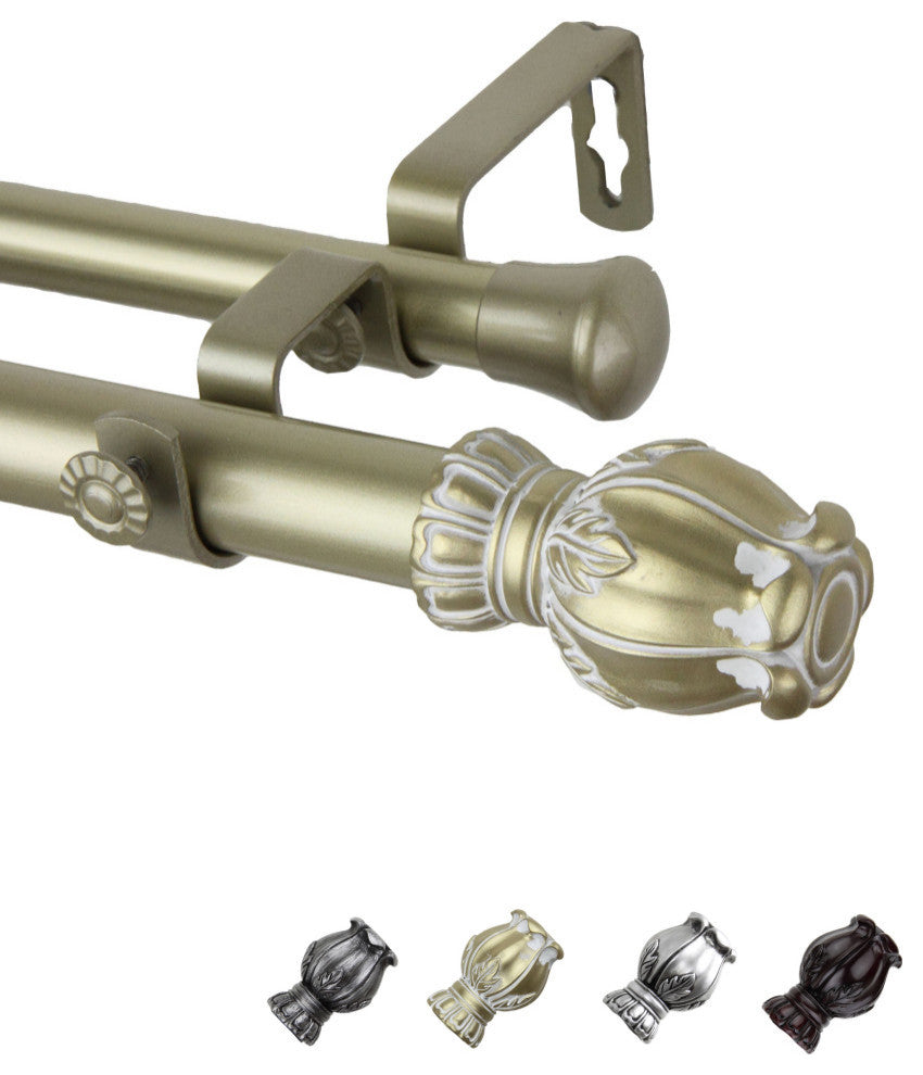 Nichole 1" Double Curtain Rod, Light Gold, 28-48"