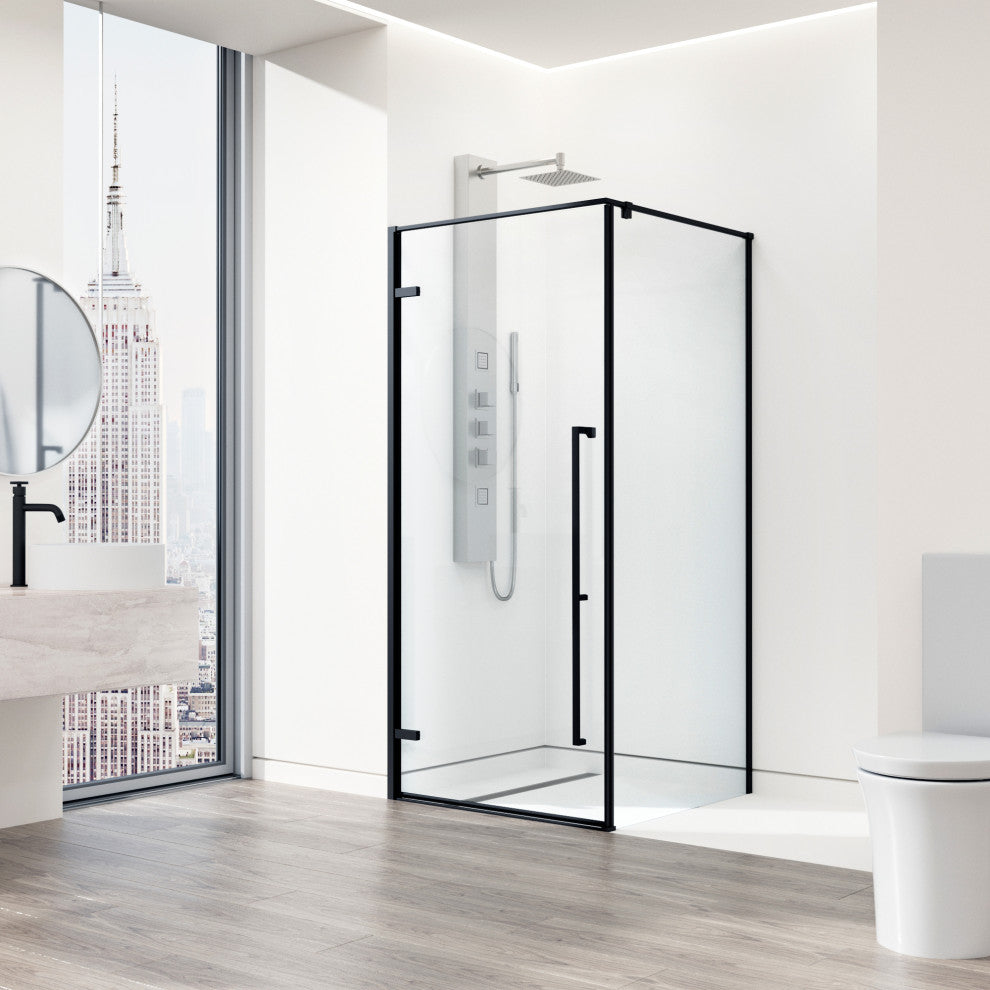 VIGO Meridian 34"D x 34"W x 73"H Framed Hinged Shower Enclosure, Matte Black