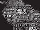 1-World Text Map Wall Mural, White on Black, 3 panel, 124"x67"