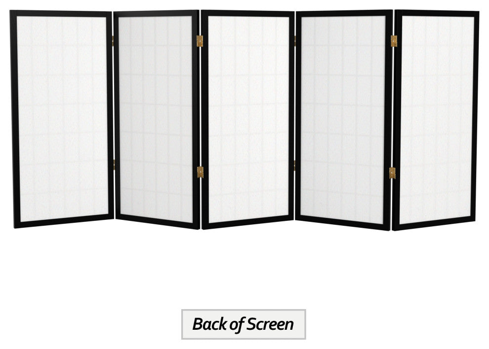 3' Tall Window Pane Shoji Screen, Black, 5 Panels