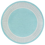 Elgin Transitional Striped Border Aqua/Cream Round Indoor/Outdoor Area Rug, 8'