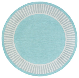 Elgin Transitional Striped Border Aqua/Cream Round Indoor/Outdoor Area Rug, 8'
