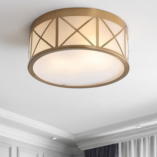 Cadence 15" Drum Metal/Glass Flush Mount, Brass Gold