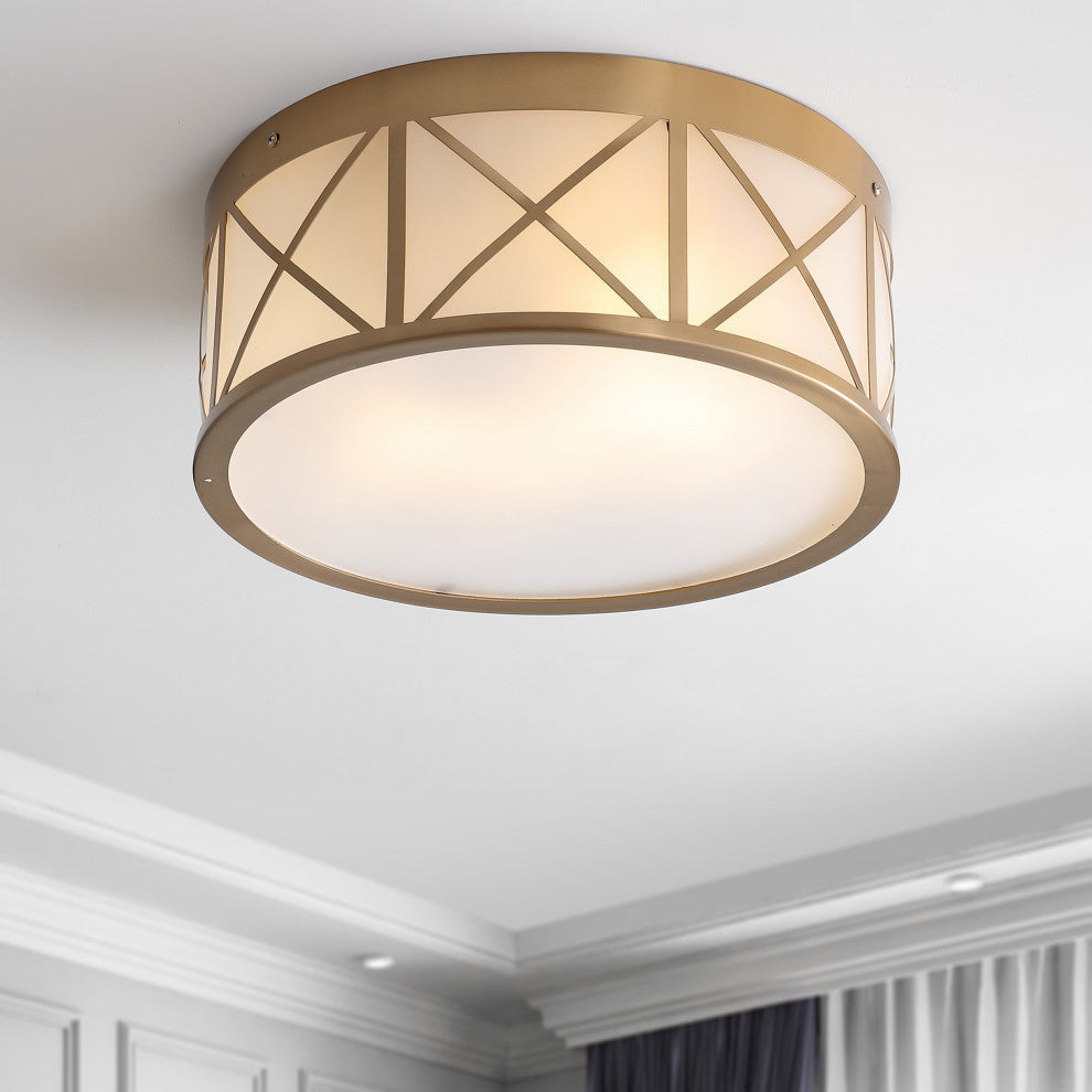 Cadence 15" Drum Metal/Glass Flush Mount, Brass Gold