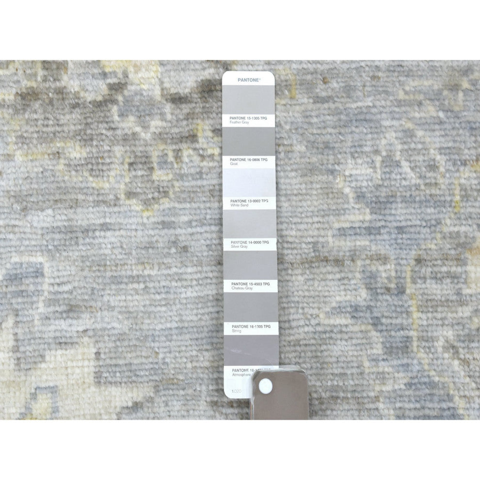 Hand Knotted, Gray, Afghan Angora Ushak and Soft Wool Oriental Rug, 8'0" x 9'10"