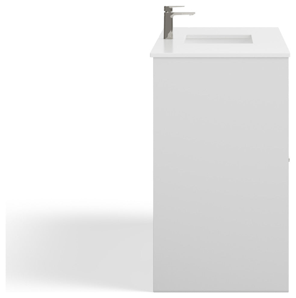 Esconde Bath Vanity, High Gloss White, 48", Single Sink, Freestanding
