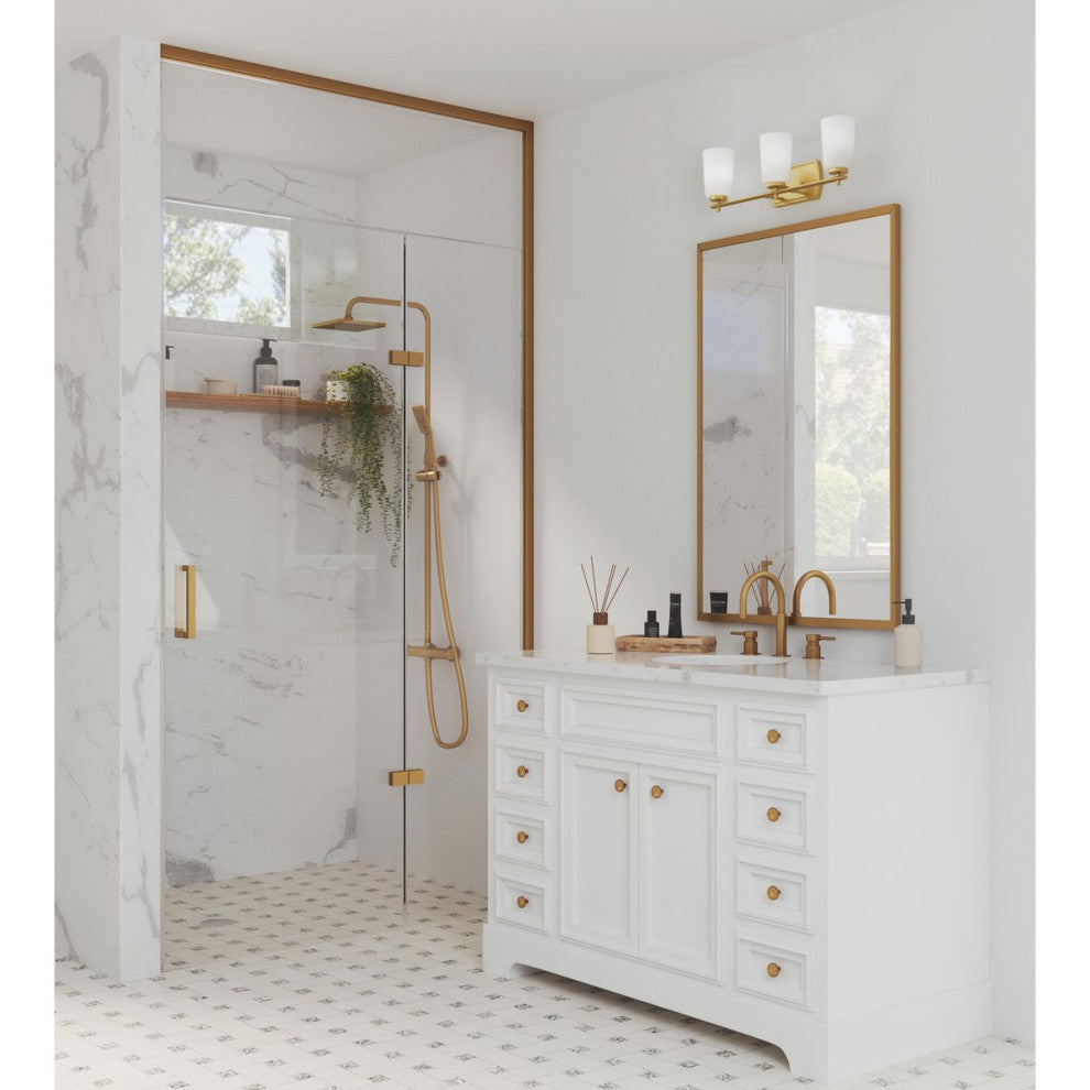 Adley Collection Three-Light Satin Brass Etched Opal Glass Bath Vanity Light