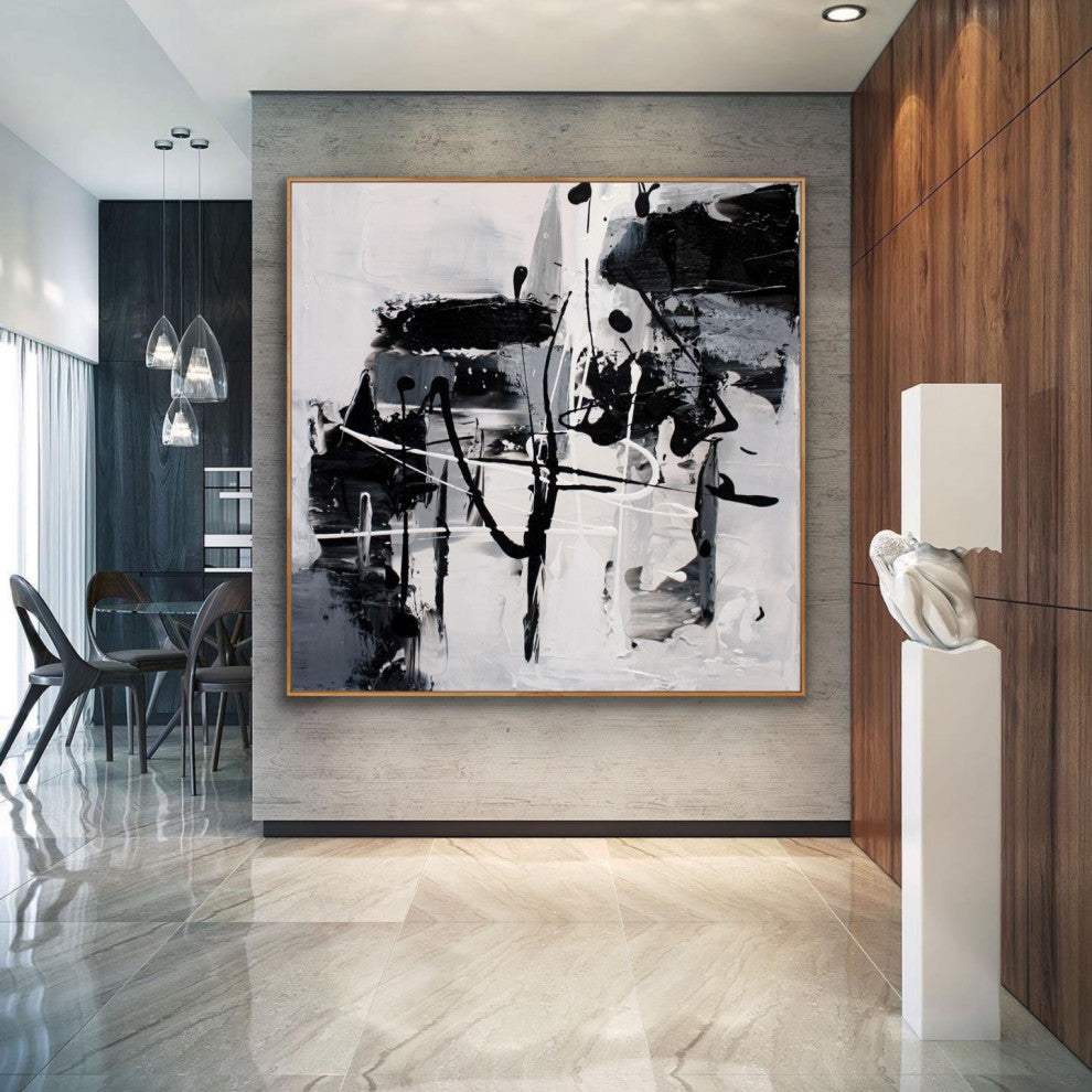 48x48" Crazy Black and White Contemporary Art Large Modern Abstract Painting