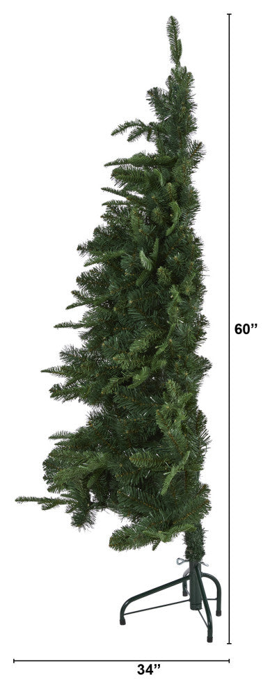 5' Grand Teton Spruce Flat Back Faux Xmas Tree W/ Lights & Bendable Branches